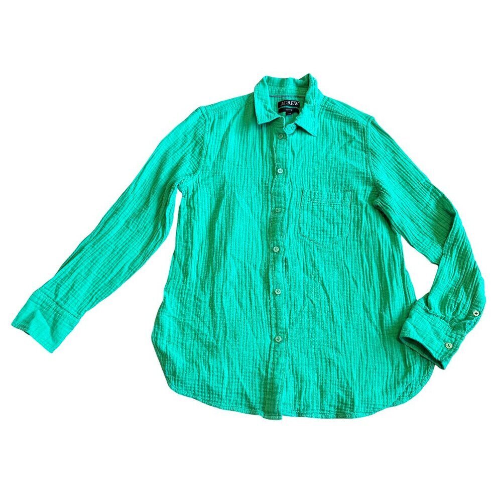 J. Crew Re-Imagined Classic Fit Gauze Button-Down Shirt Green Size 4 Women's
